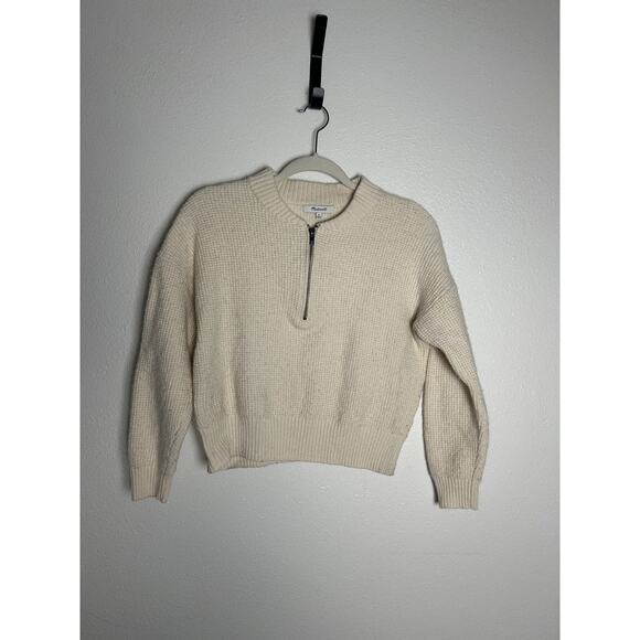 Madewell Cream Waffle Knit Enfield Merino Wool Half-Zip Sweater Size Medium - Picture 1 of 5